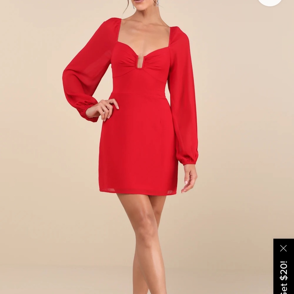 Elegant Red Long Sleeve Dress